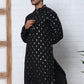 Men's Foil Printed Silk Blend Kurta Pyjama Set ( ANMKP W 283Black )