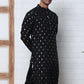 Men's Foil Printed Silk Blend Kurta Pyjama Set ( ANMKP W 283Black )