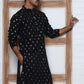 Men's Foil Printed Silk Blend Kurta Pyjama Set ( ANMKP W 283Black )