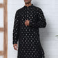 Men's Foil Printed Silk Blend Kurta Pyjama Set ( ANMKP W 283Black )