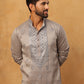 Men Silk Blend Festive Embroidered Kurta ( ANMKO 286Grey )
