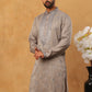 Men Silk Blend Festive Embroidered Kurta ( ANMKO 286Grey )
