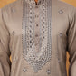 Men Silk Blend Festive Embroidered Kurta ( ANMKO 286Grey )