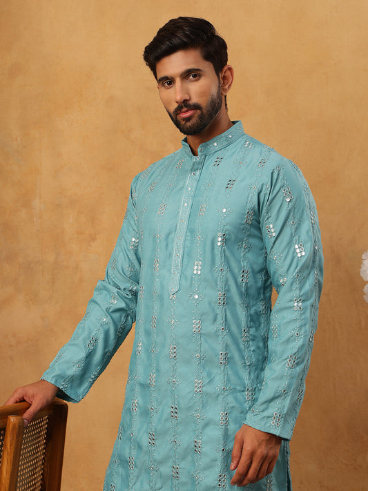 Viscose Rayon Mirror-Work Kurta ( ANMKO 290Blue )