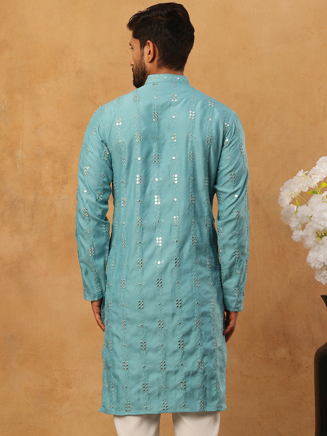 Viscose Rayon Mirror-Work Kurta ( ANMKO 290Blue )