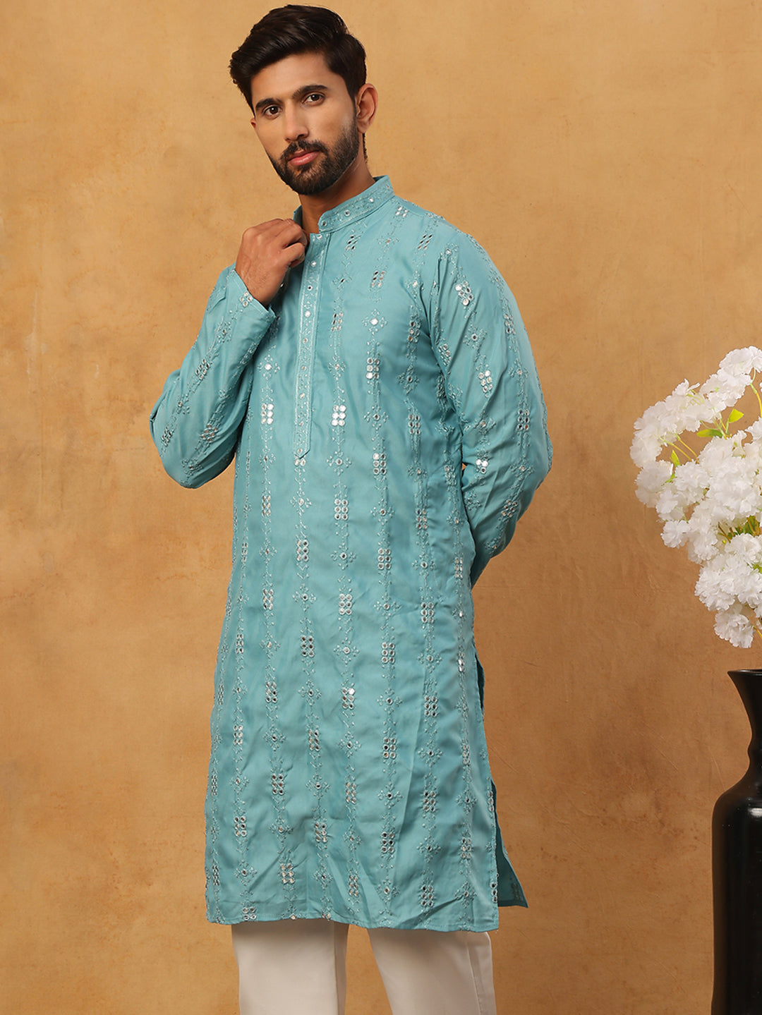 Viscose Rayon Mirror-Work Kurta ( ANMKO 290Blue )