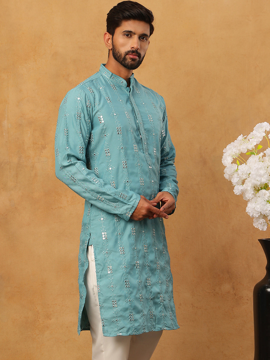 Viscose Rayon Mirror-Work Kurta ( ANMKO 290Blue )
