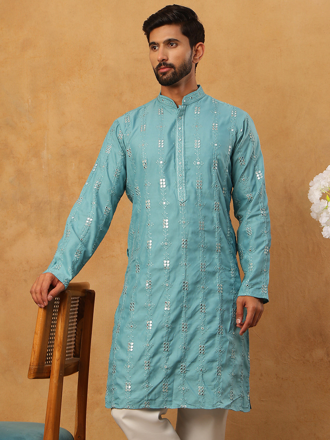 Viscose Rayon Mirror-Work Kurta ( ANMKO 290Blue )