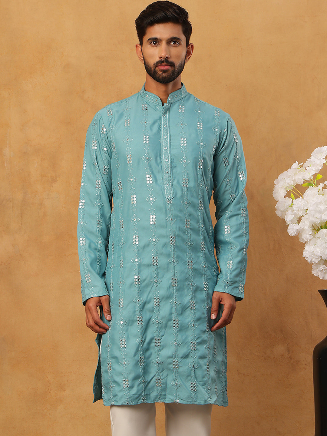 Viscose Rayon Mirror-Work Kurta ( ANMKO 290Blue )