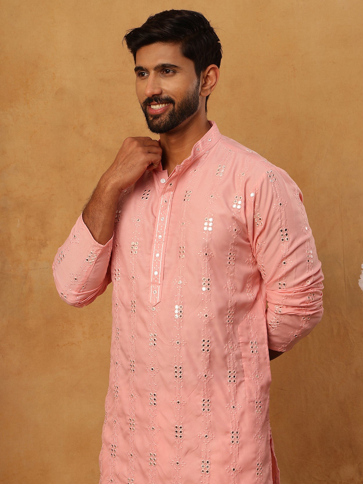 Viscose Rayon Mirror-Work Kurta ( ANMKO 290Peach )