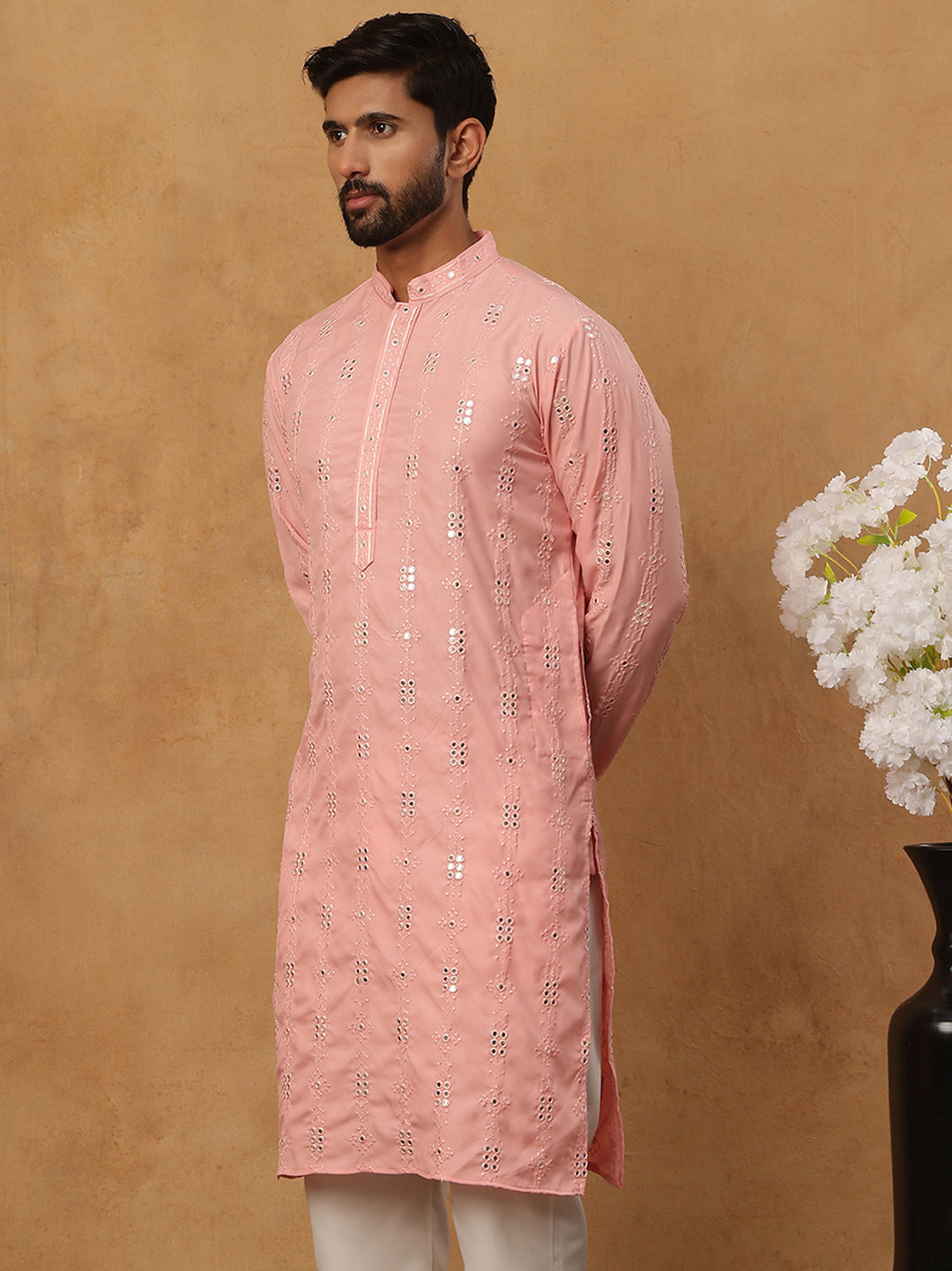 Viscose Rayon Mirror-Work Kurta ( ANMKO 290Peach )