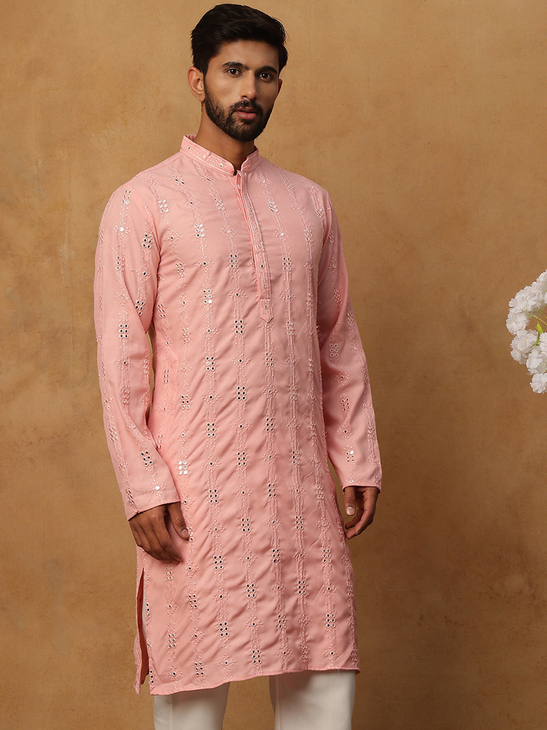 Viscose Rayon Mirror-Work Kurta ( ANMKO 290Peach )