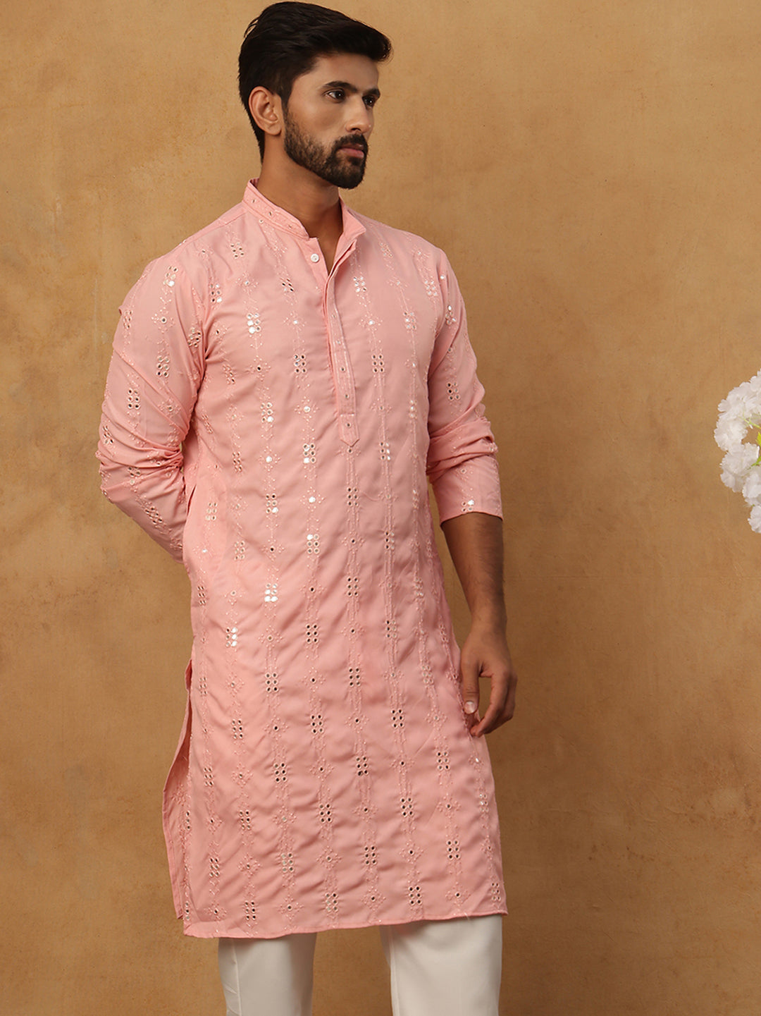 Viscose Rayon Mirror-Work Kurta ( ANMKO 290Peach )