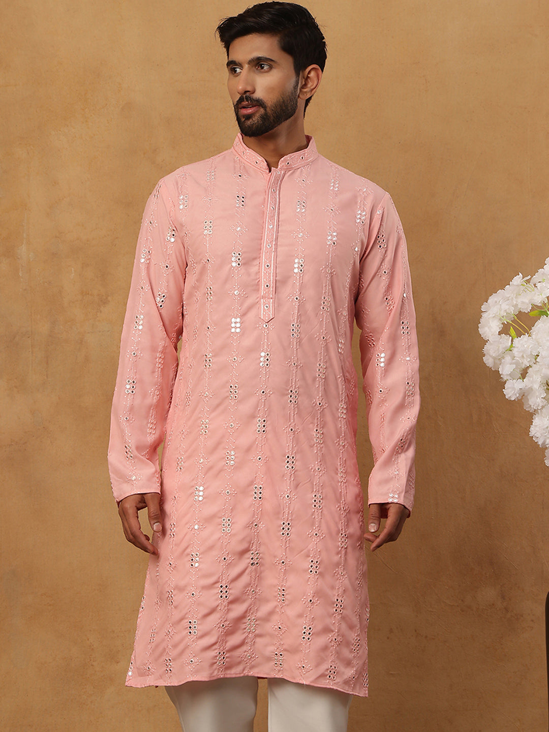 Viscose Rayon Mirror-Work Kurta ( ANMKO 290Peach )