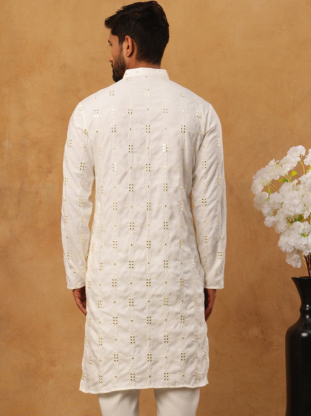 Viscose Rayon Mirror-Work Kurta ( ANMKO 290White )