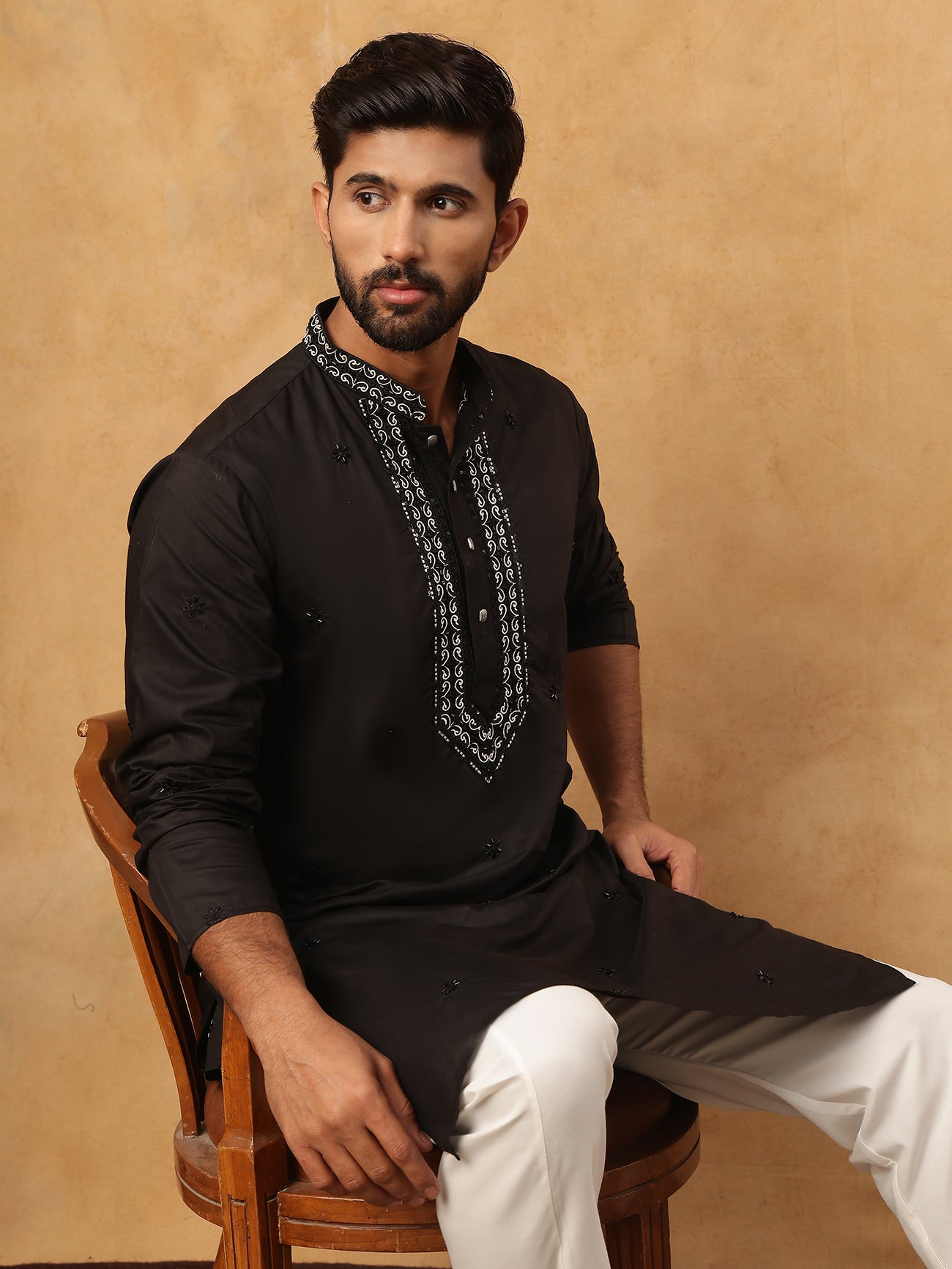 Embroidered Silk-Blend Kurta ( ANMKO 292Black )