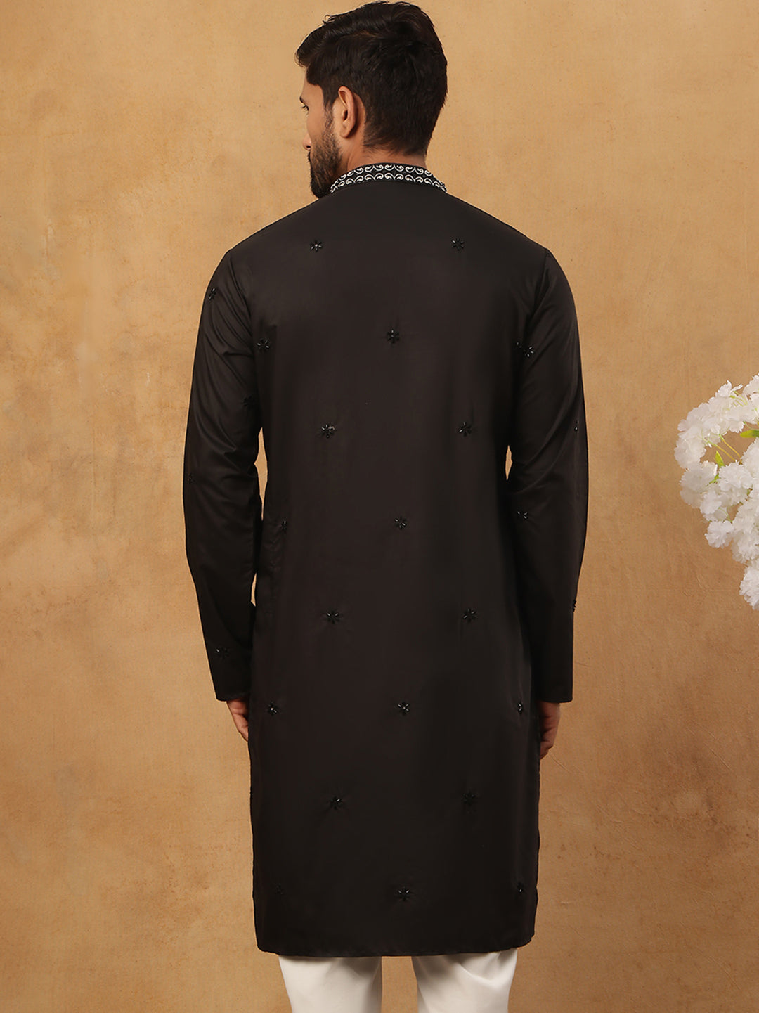 Embroidered Silk-Blend Kurta ( ANMKO 292Black )