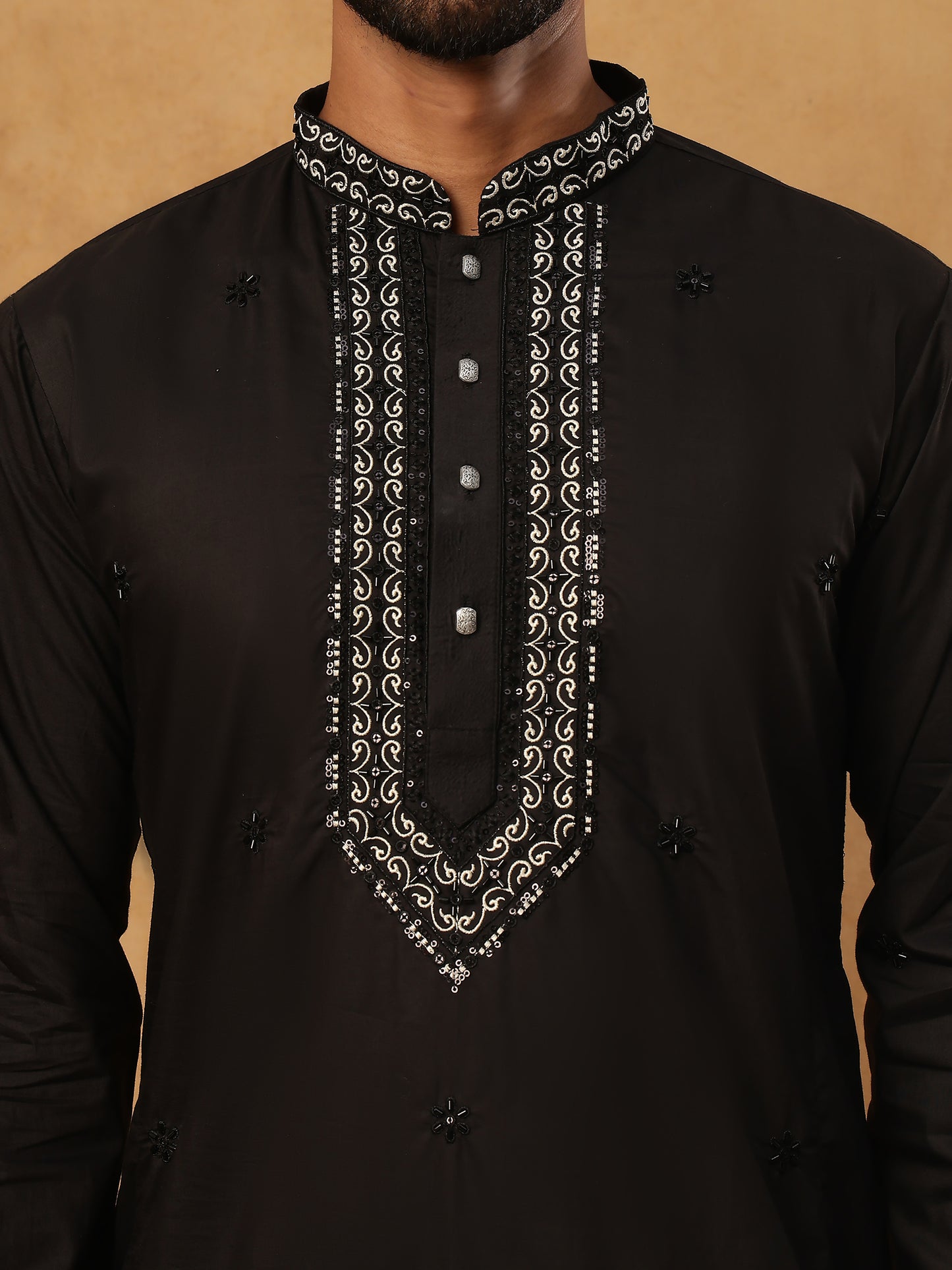 Embroidered Silk-Blend Kurta ( ANMKO 292Black )