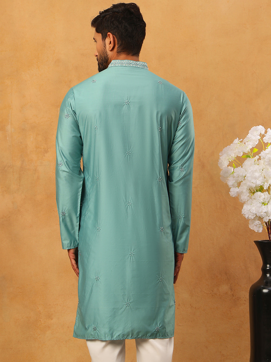 Embroidered Silk-Blend Kurta ( ANMKO 292Sky )