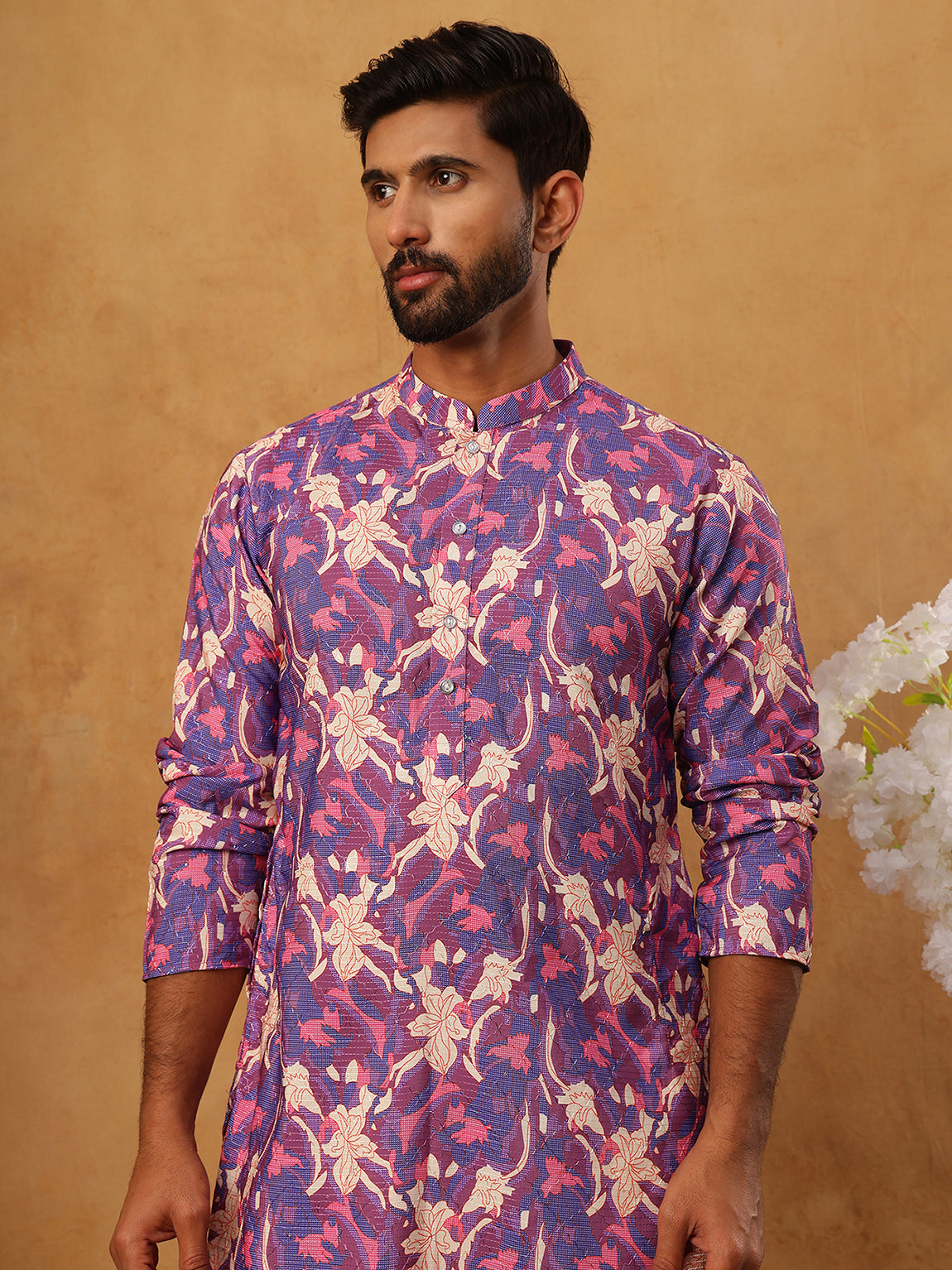 Thread Work & Printed Cotton Blend Kurta ( ANMKO 297Blue )