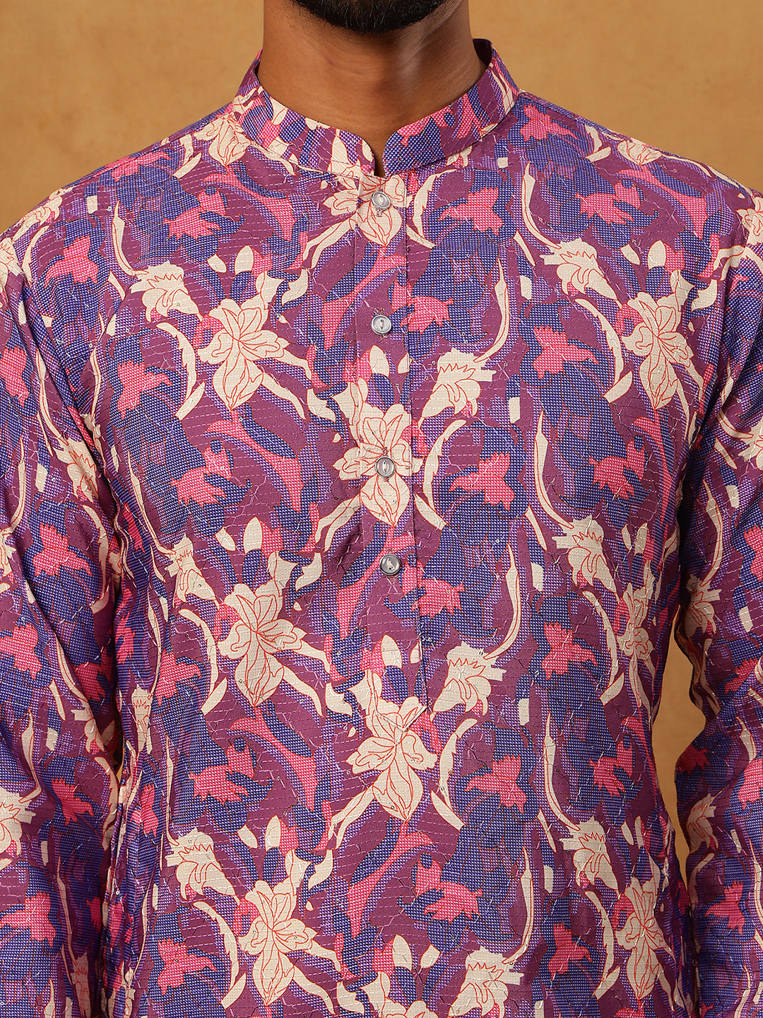 Thread Work & Printed Cotton Blend Kurta ( ANMKO 297Blue )