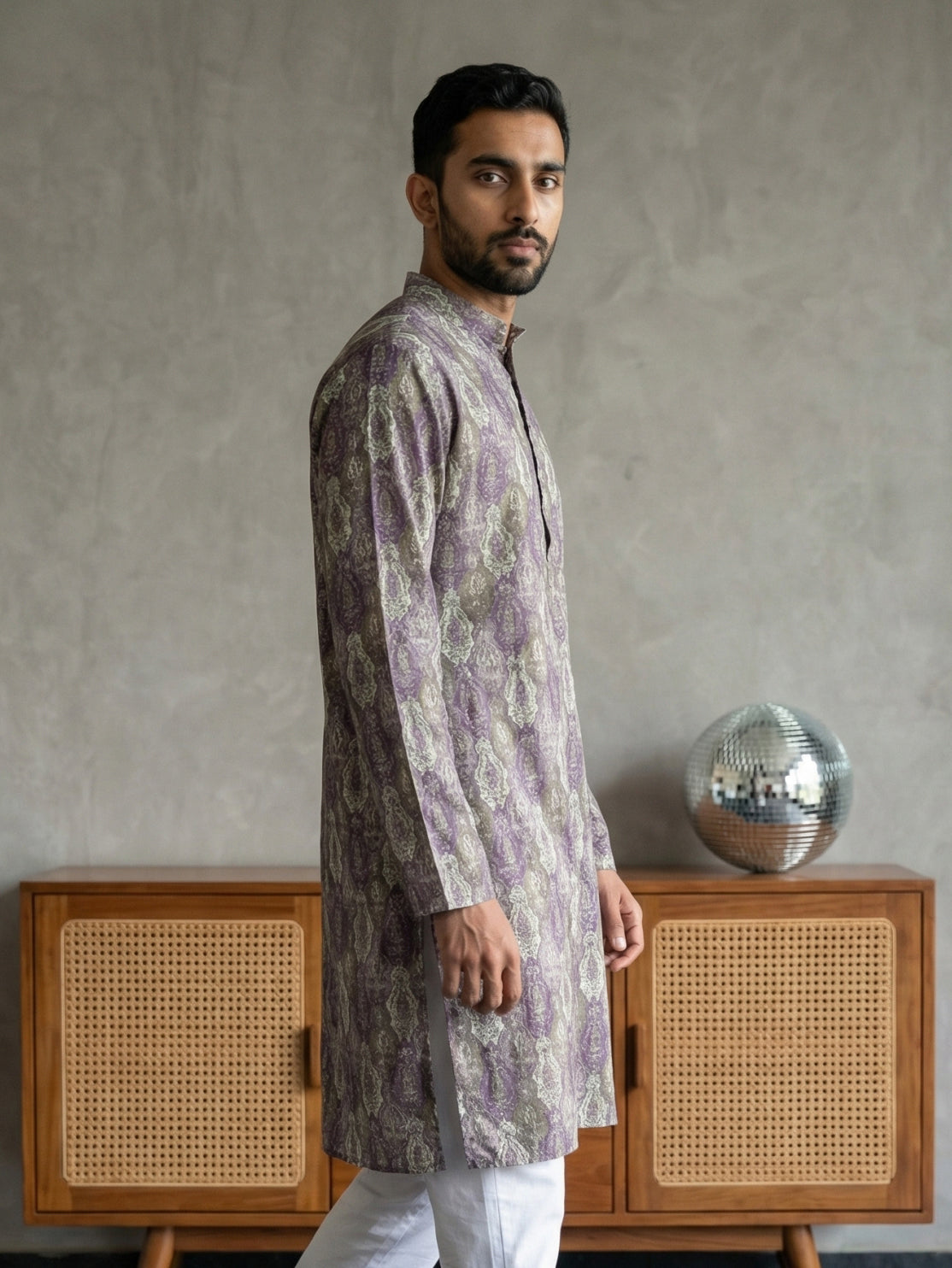 Thread Work & Printed Cotton Blend Kurta ( ANMKO 297Purple )