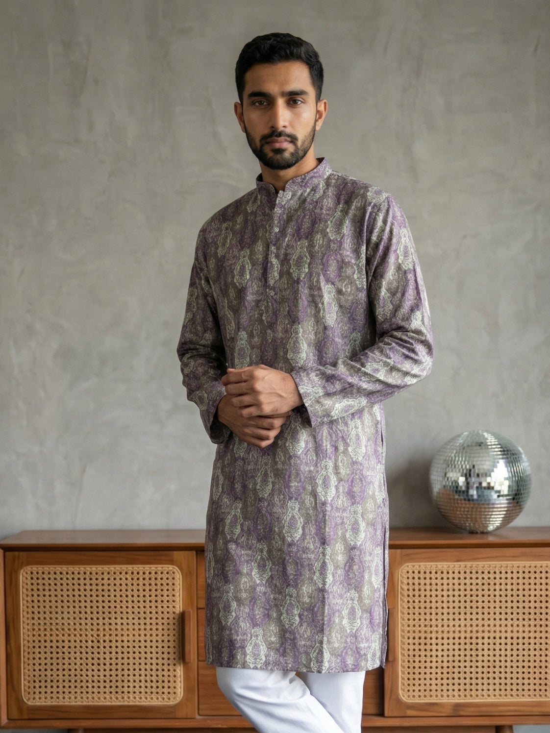 Thread Work & Printed Cotton Blend Kurta ( ANMKO 297Purple )