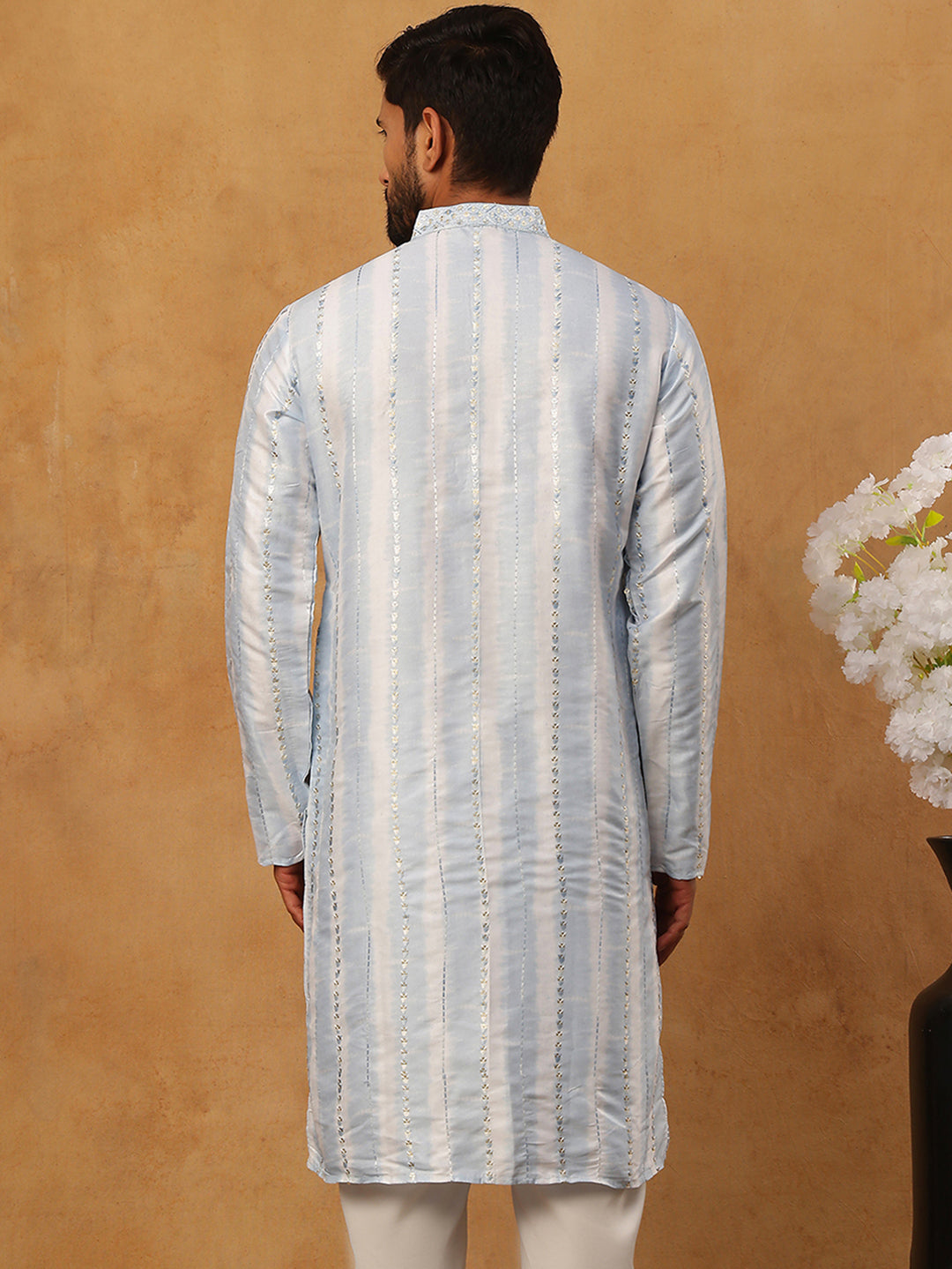 Men Silk Blend Festive Embroidered Kurta ( ANMKO 299Blue )