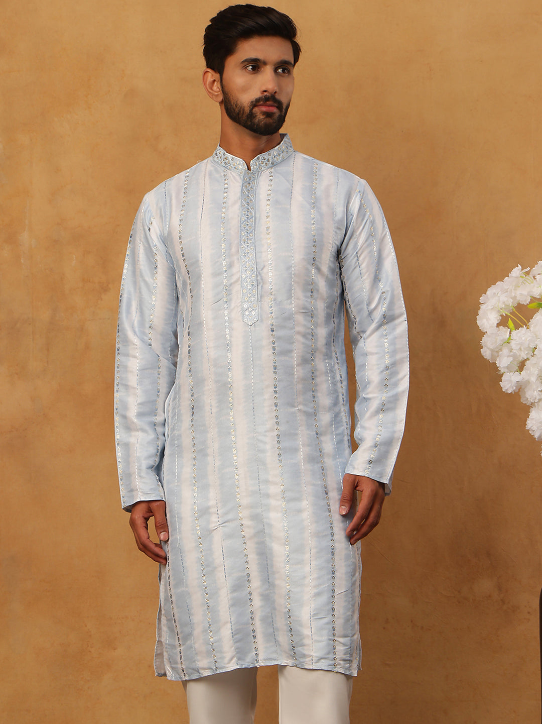 Men Silk Blend Festive Embroidered Kurta ( ANMKO 299Blue )