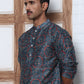 Peacock Blue Silk Blend Printed Kurta with Pyjama ( ANMKP B-P 300Peacock )