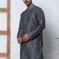 Peacock Blue Silk Blend Printed Kurta with Pyjama ( ANMKP B-P 300Peacock )