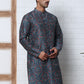 Peacock Blue Silk Blend Printed Kurta with Pyjama ( ANMKP B-P 300Peacock )