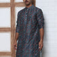 Peacock Blue Silk Blend Printed Kurta with Pyjama ( ANMKP B-P 300Peacock )