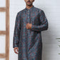 Peacock Blue Silk Blend Printed Kurta with Pyjama ( ANMKP B-P 300Peacock )