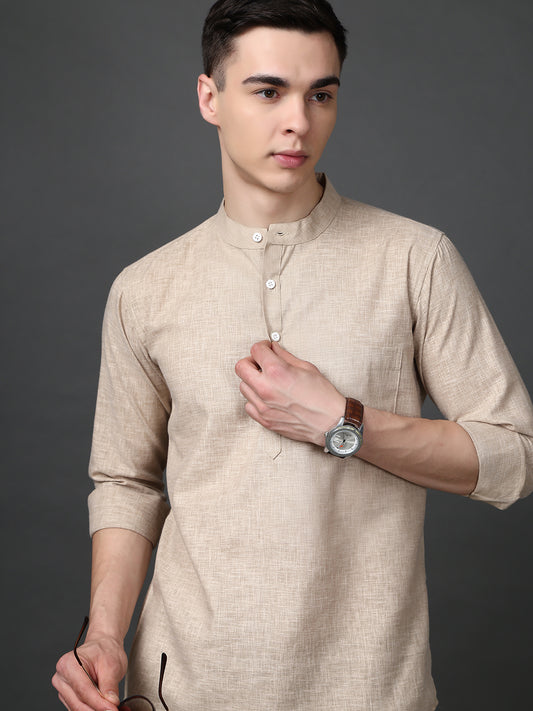 Solid Casual Short Kurta for Men ( ANMKO 302Beige )