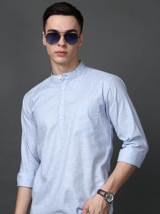 Solid Casual Short Kurta for Men ( ANMKO 302Blue )