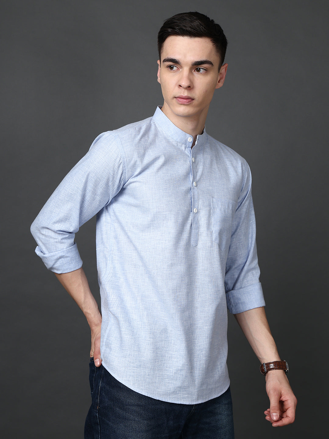 Solid Casual Short Kurta for Men ( ANMKO 302Blue )