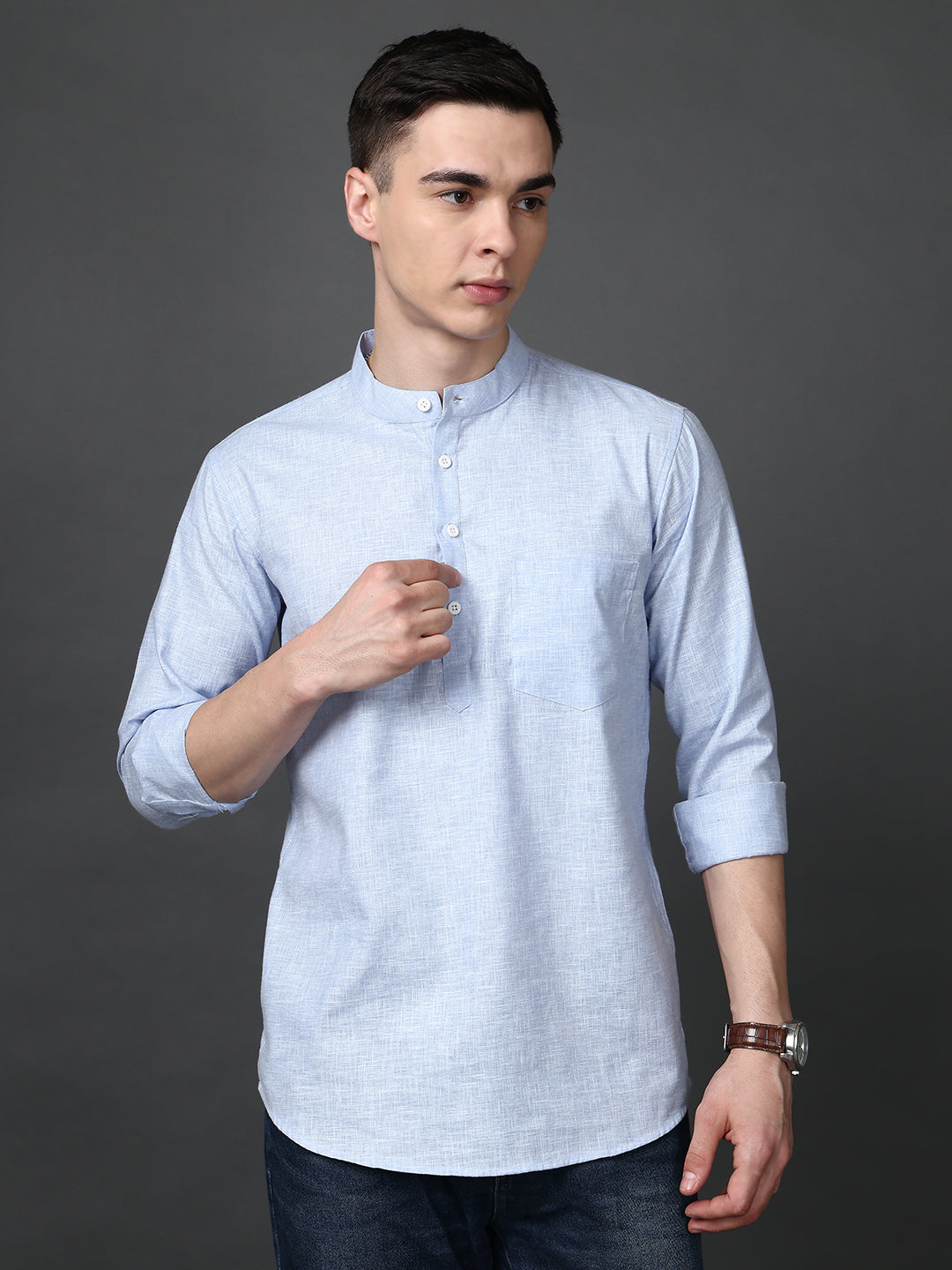 Solid Casual Short Kurta for Men ( ANMKO 302Blue )