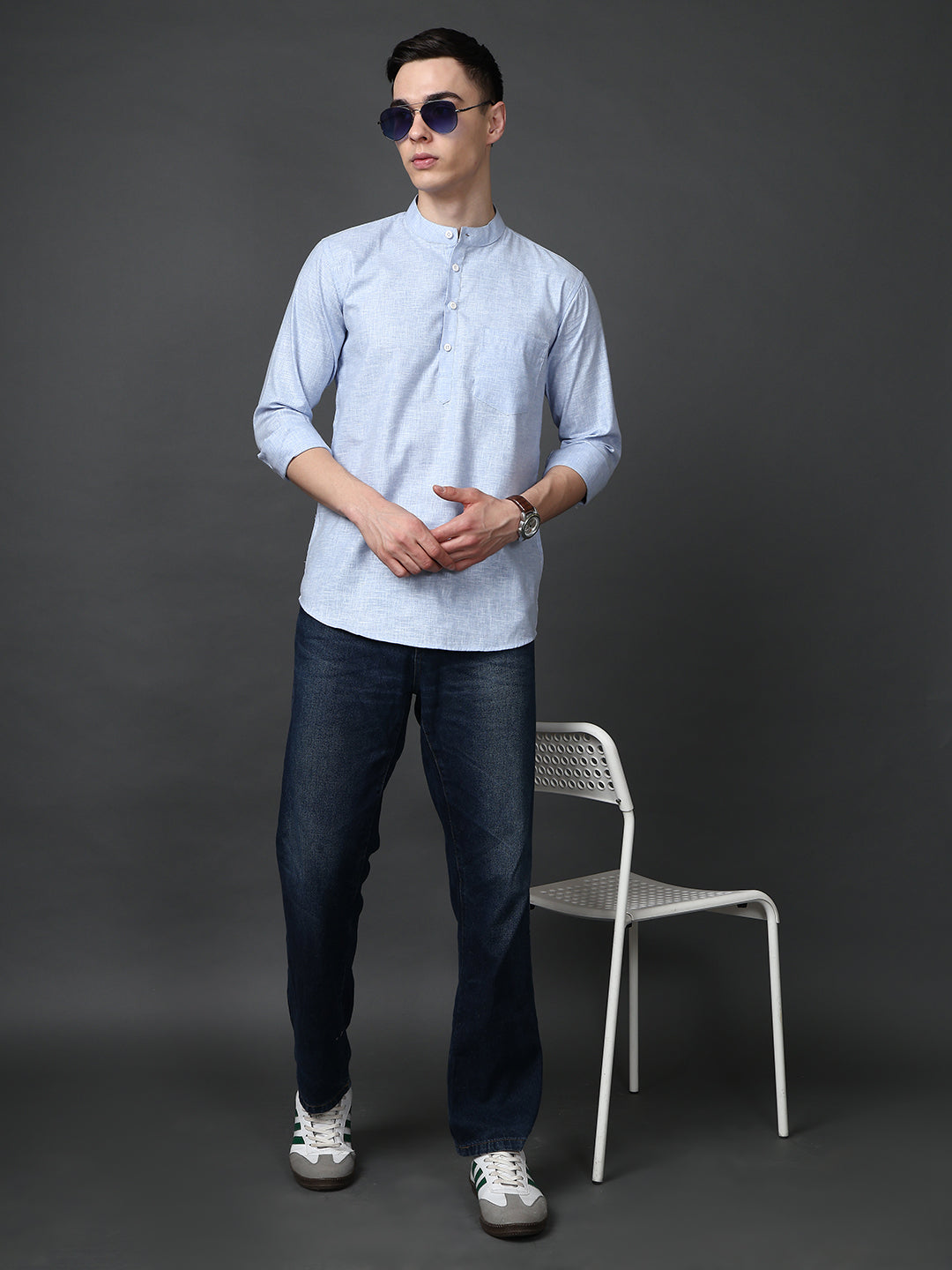 Solid Casual Short Kurta for Men ( ANMKO 302Blue )