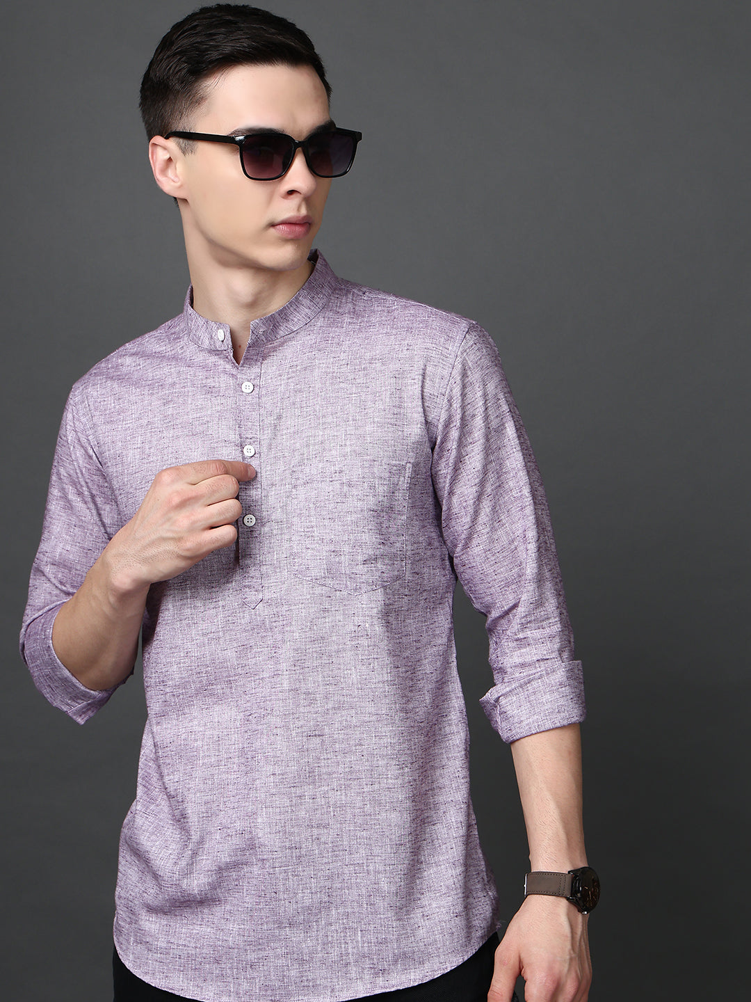 Solid Casual Short Kurta for Men ( ANMKO 302Purple )