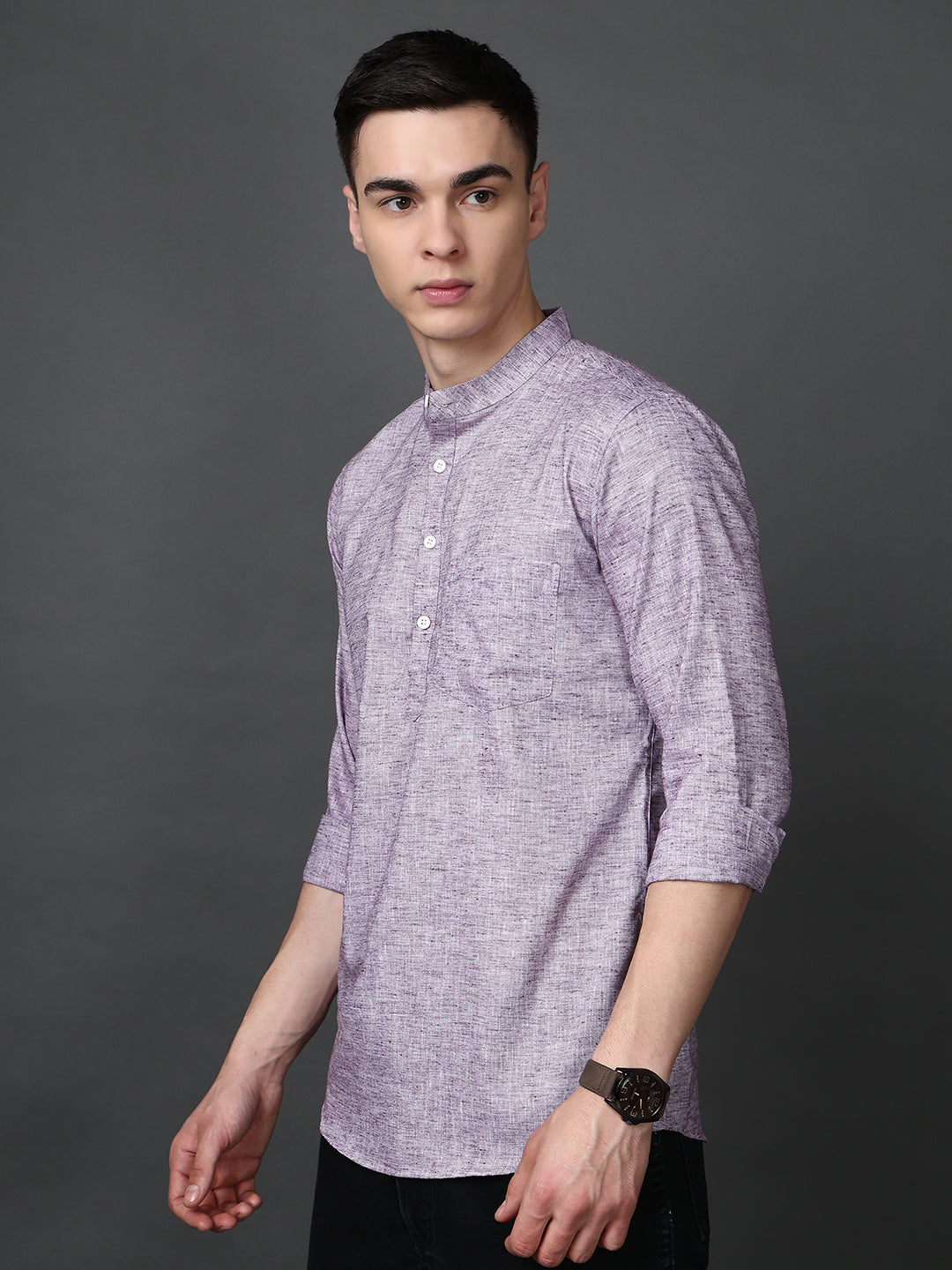 Solid Casual Short Kurta for Men ( ANMKO 302Purple )