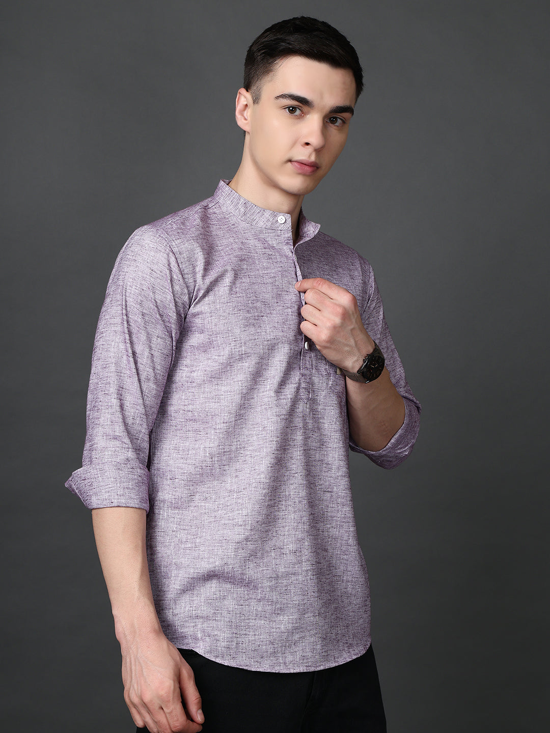 Solid Casual Short Kurta for Men ( ANMKO 302Purple )