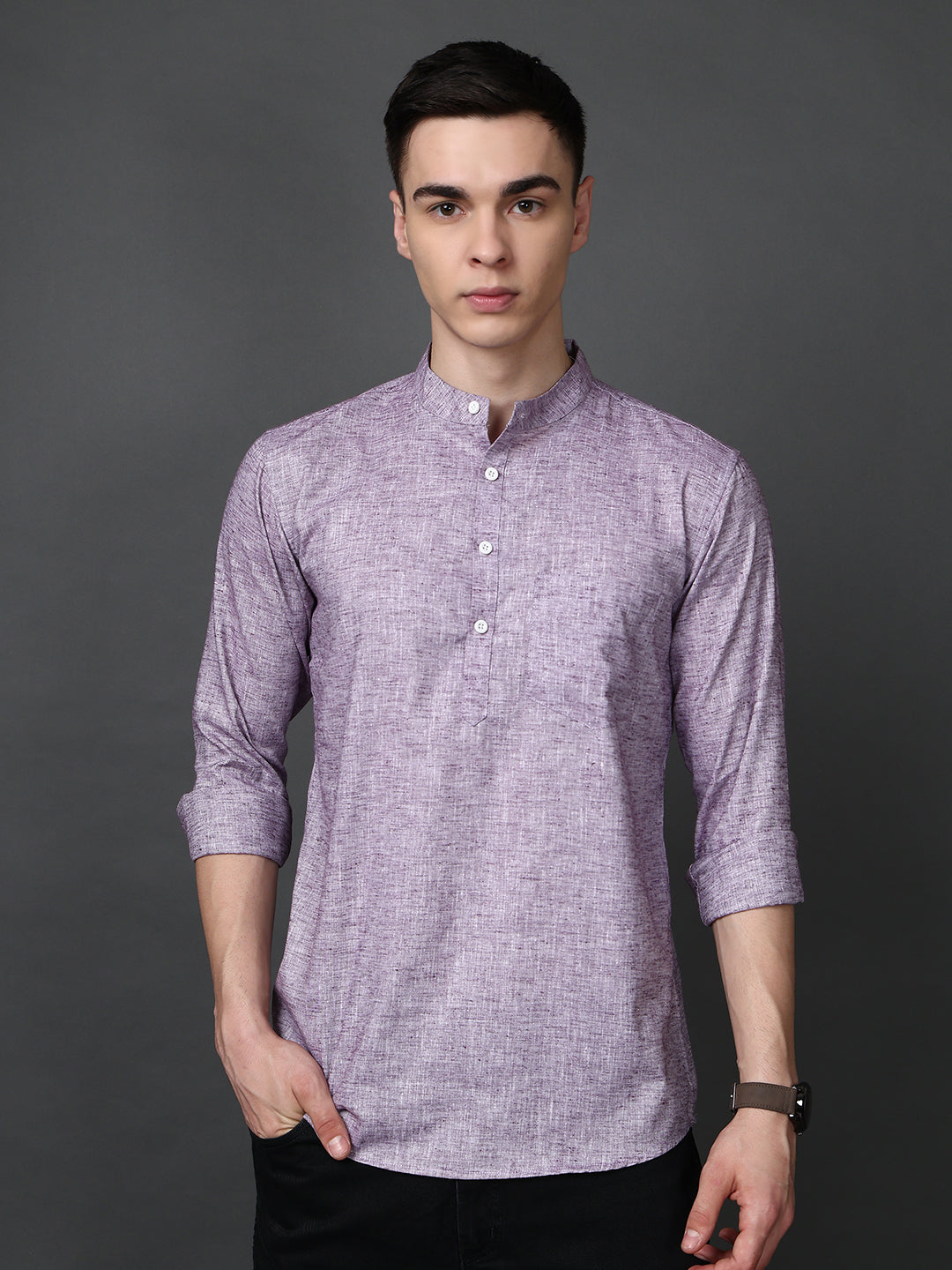 Solid Casual Short Kurta for Men ( ANMKO 302Purple )