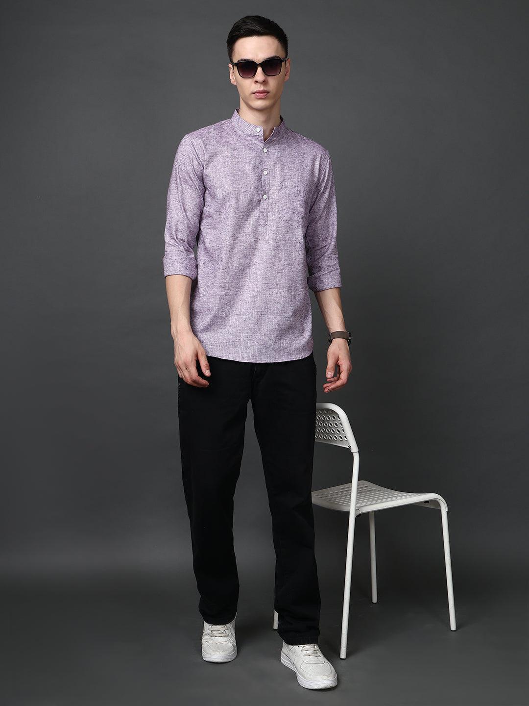Solid Casual Short Kurta for Men ( ANMKO 302Purple )