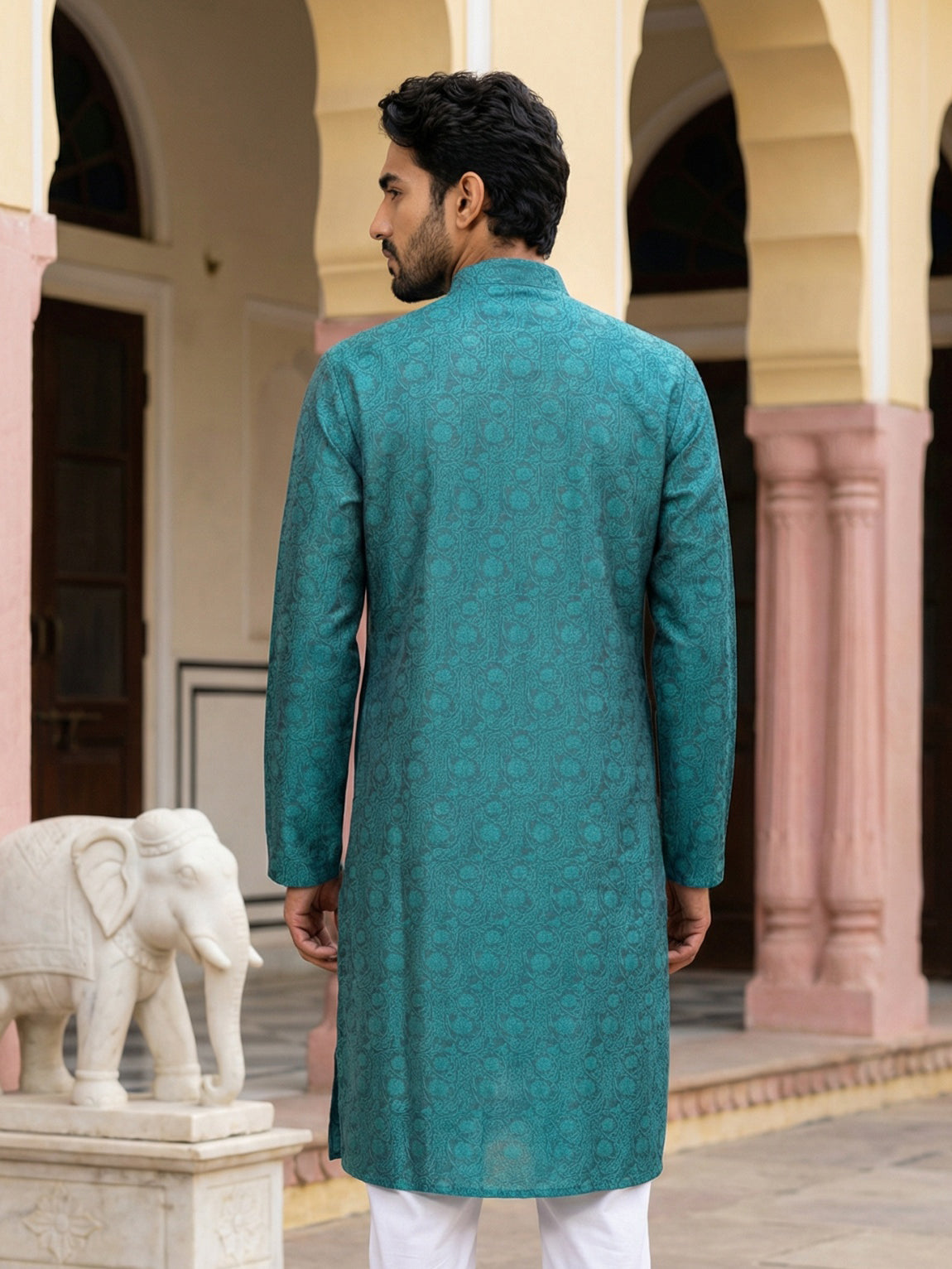 Men Silk Blend Ethnic Kurta ( ANMKO 303Green )