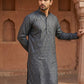 Men Silk Blend Ethnic Kurta ( ANMKO 303Silver )