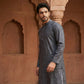 Men Silk Blend Ethnic Kurta ( ANMKO 303Silver )