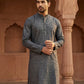 Men Silk Blend Ethnic Kurta ( ANMKO 303Silver )