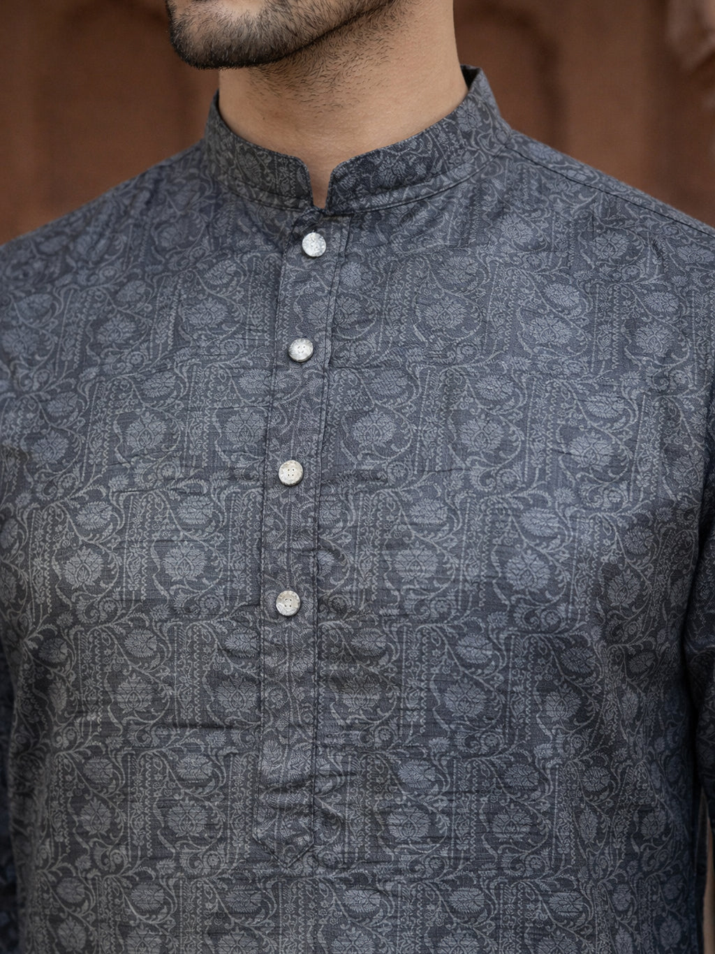 Men Silk Blend Ethnic Kurta ( ANMKO 303Silver )