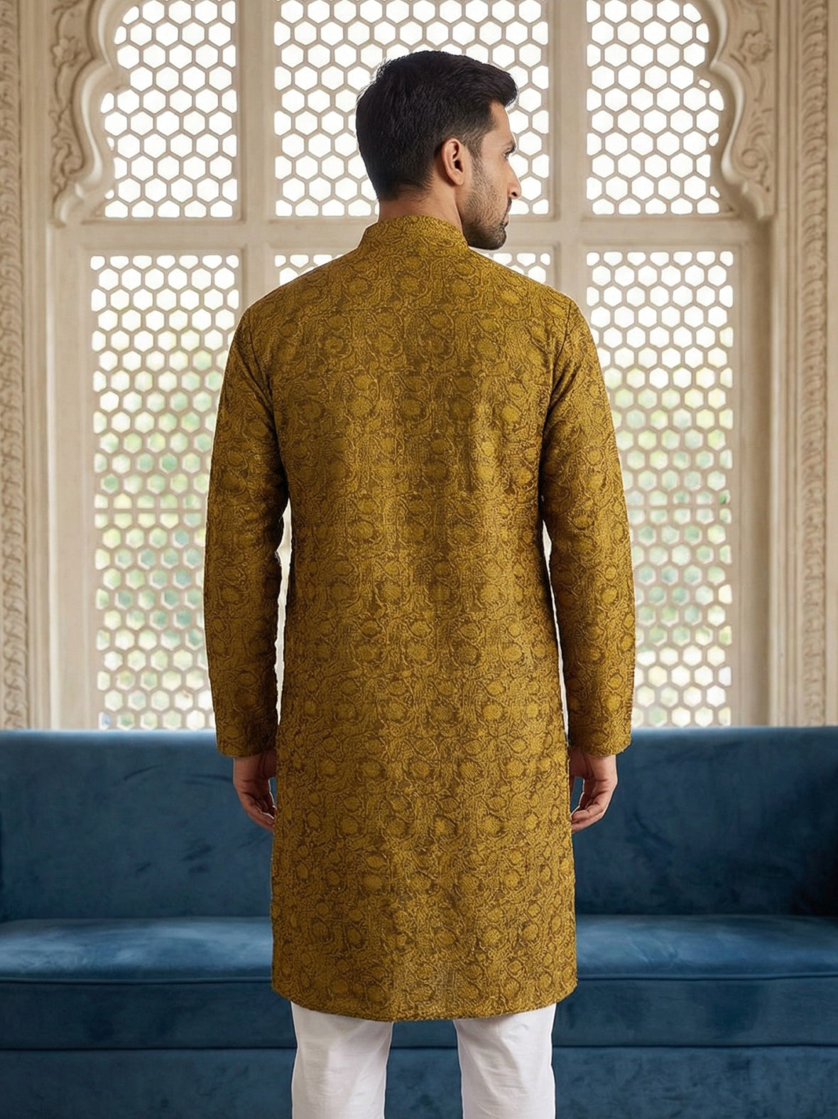 Men Silk Blend Ethnic Kurta ( ANMKO 303Yellow )